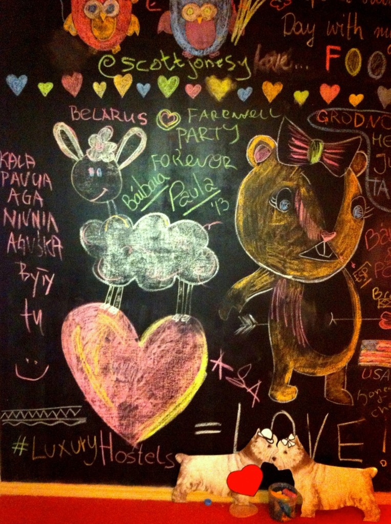 Grampas Hostel, Wroclaw Poland, chalk wall