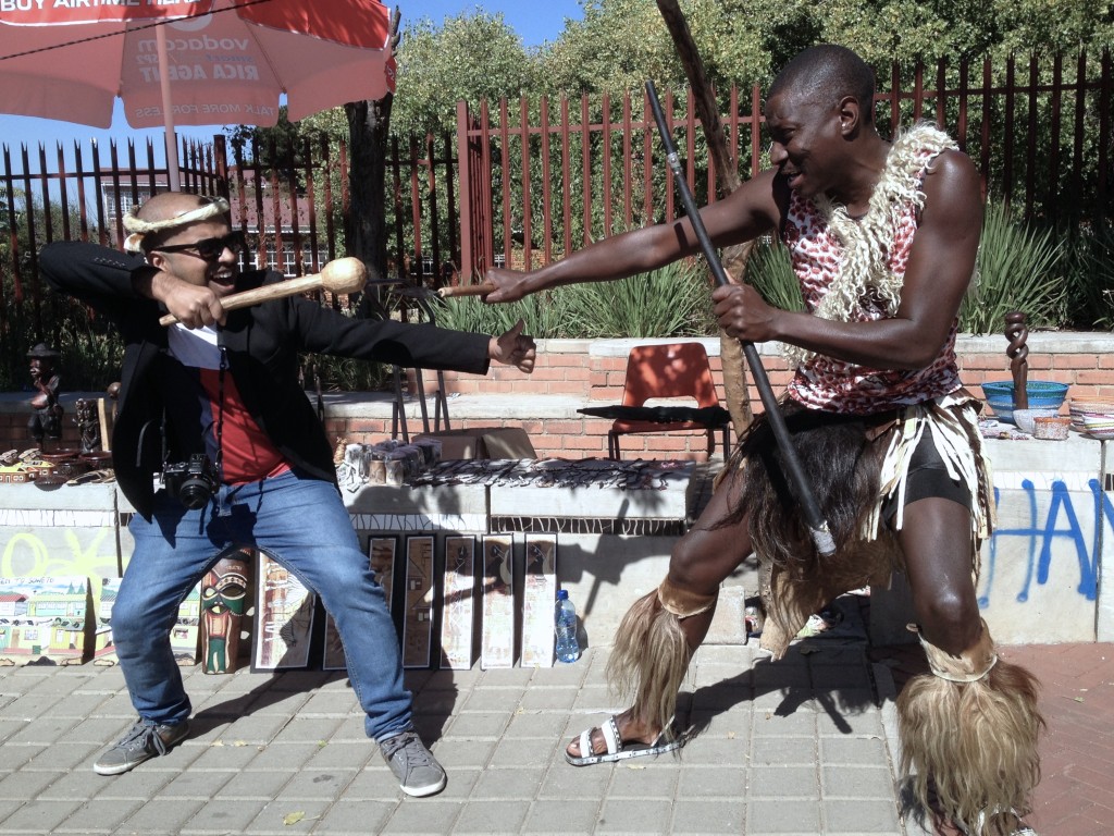 Ngiawabonga! Charles Zulu -one of Soweto's friendly ambassadors showing me his Zulu combat pose 
