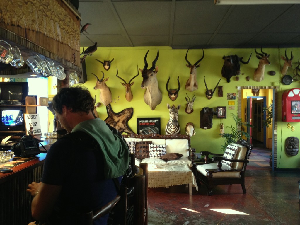 Need a break from the artsy scene of Maboneng? Pop into the macabre and eerie Trophy Room at Zebra Inn -( 252 Market Street) where you can expect animal heads, red faced drinkers and cheap beers...