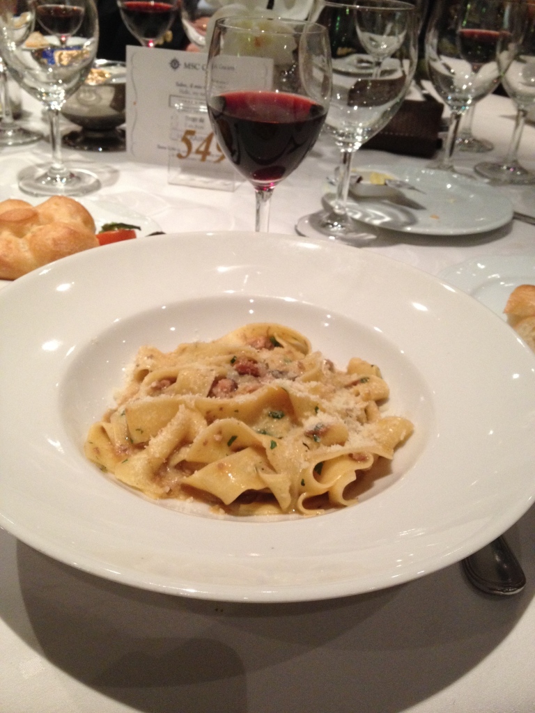 Fantastic food at the Italian restaurant onboard: Pappardelle with mushrooms