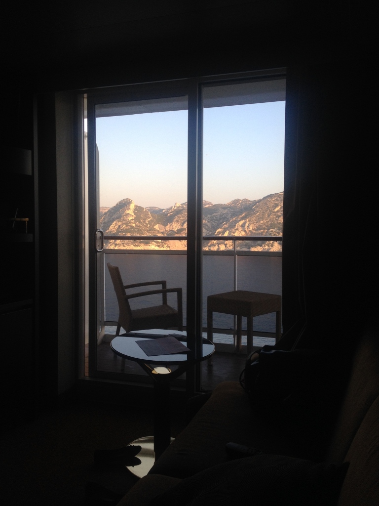 Best part of the day were the early mornings onboard sitting on our balcony. This is the coastline of Cote D'Azur as the ship approaches Marseille