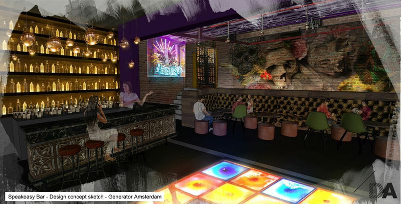 Artists impression of the bar area, Generator Amsterdam