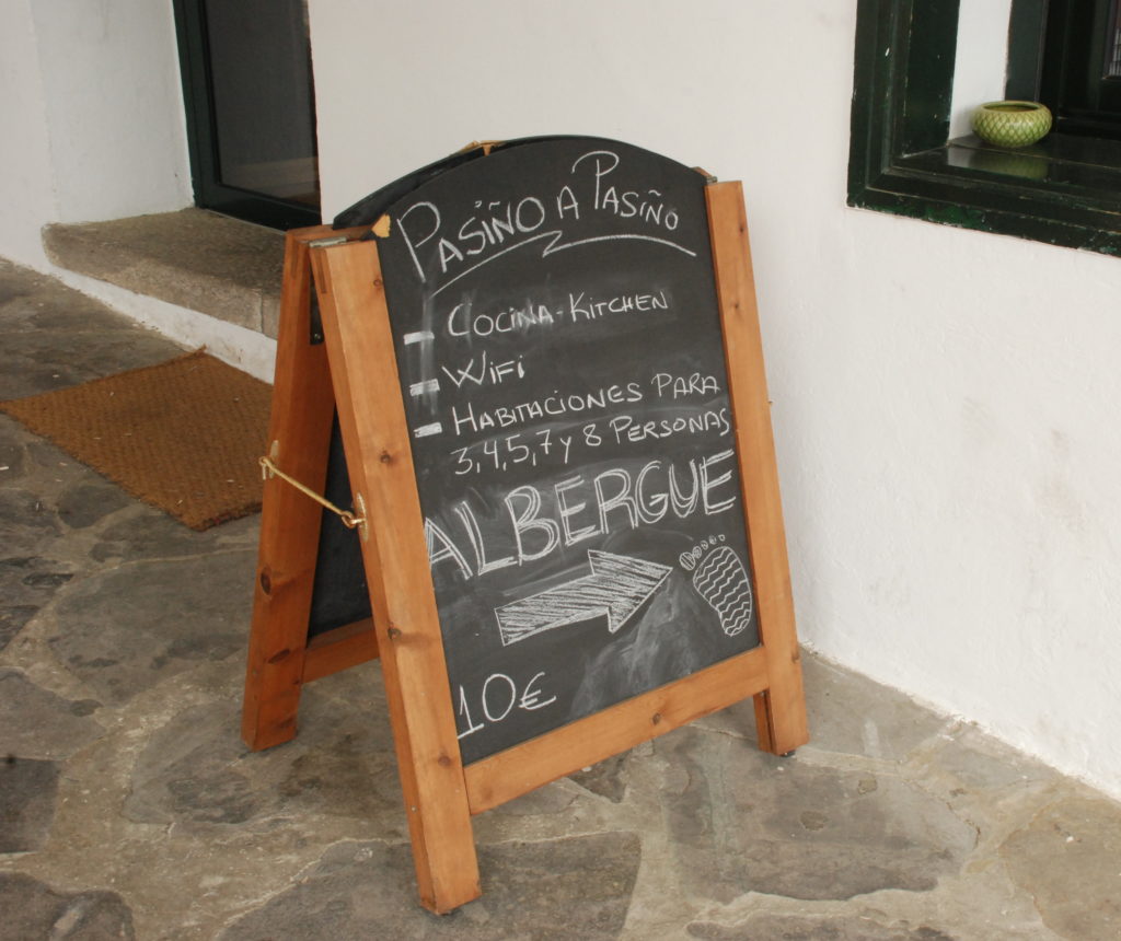 Chalkboard of albergue facilities