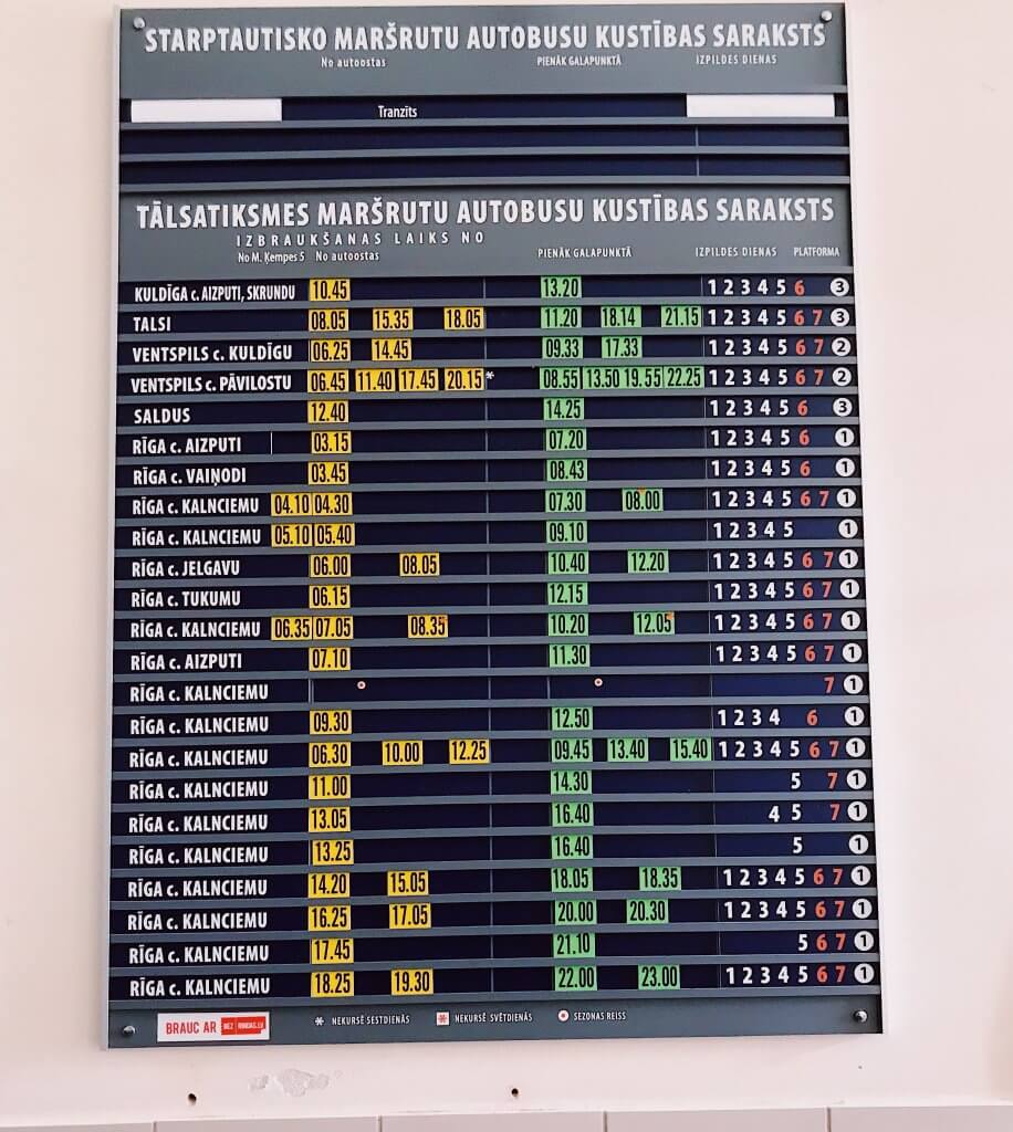 Train timetable, Liepaja Traib Station